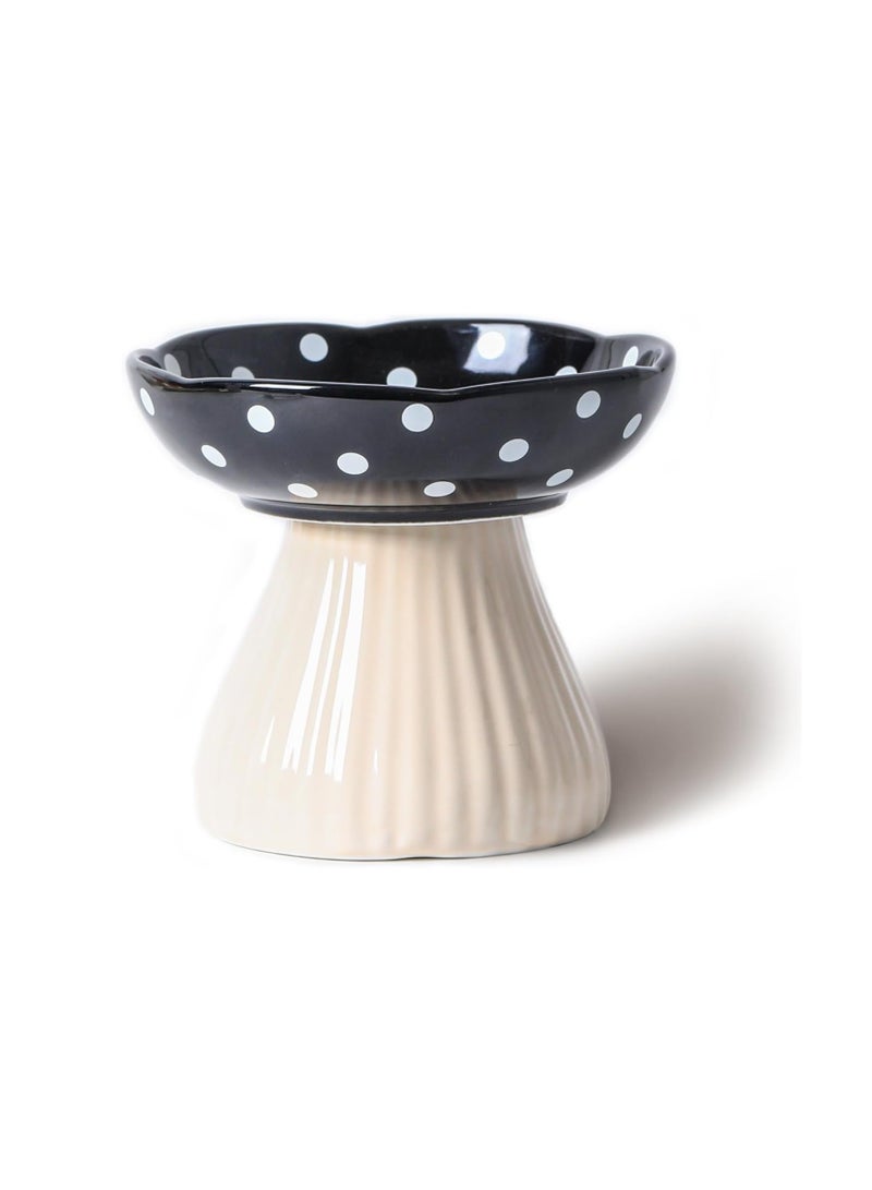 Mushroom Raised Cat Bowl, Cute Polka Dot Ceramic High Feet To Protect The Cervical Vertebrae And Prevent The Cat Bowl From Tipping Over. Cat Food And Water Bowl, For Small Dogs (Black) - Image 1
