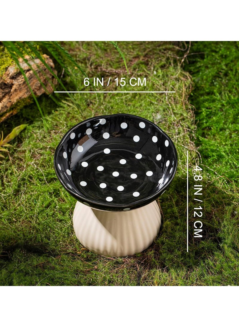 Mushroom Raised Cat Bowl, Cute Polka Dot Ceramic High Feet To Protect The Cervical Vertebrae And Prevent The Cat Bowl From Tipping Over. Cat Food And Water Bowl, For Small Dogs (Black) - Image 3