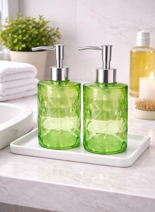 Bigining® 300ml Refillable Soap Dispenser Set (Pack of 2) | Transparent Geometric Plastic Handwash Bottles with BPA-Free Pump | Modern Countertop Dispensers for Bathroom & Kitchen (Green') - Image 1