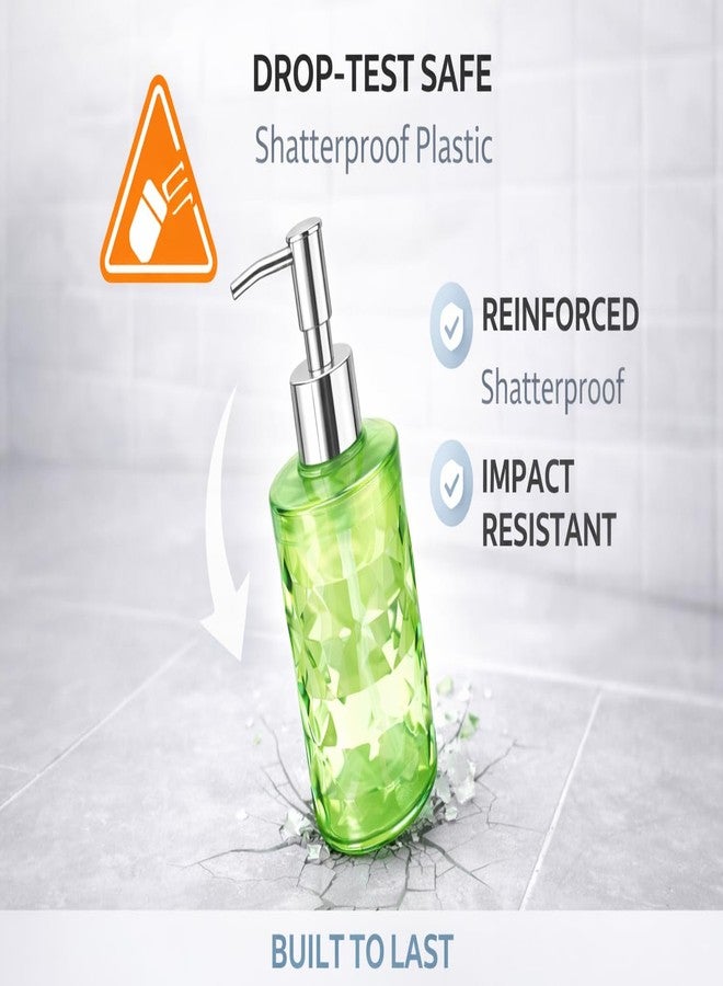 Bigining® 300ml Refillable Soap Dispenser Set (Pack of 2) | Transparent Geometric Plastic Handwash Bottles with BPA-Free Pump | Modern Countertop Dispensers for Bathroom & Kitchen (Green') - Image 2