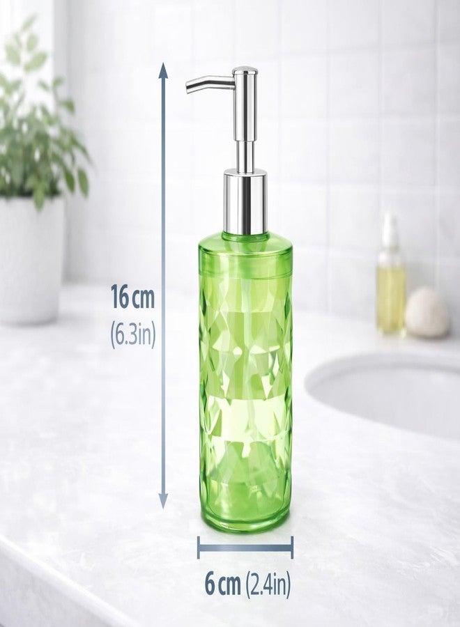 Bigining® 300ml Refillable Soap Dispenser Set (Pack of 2) | Transparent Geometric Plastic Handwash Bottles with BPA-Free Pump | Modern Countertop Dispensers for Bathroom & Kitchen (Green') - Image 5