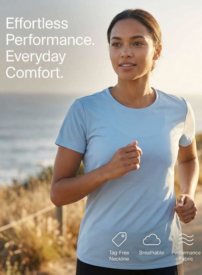 REALESSENTIALS 5 Pack: Women's Dry Fit Tech Stretch Short-Sleeve Crew Neck Athletic T-Shirt (Available in Plus Size), Set 4, L - Image 5