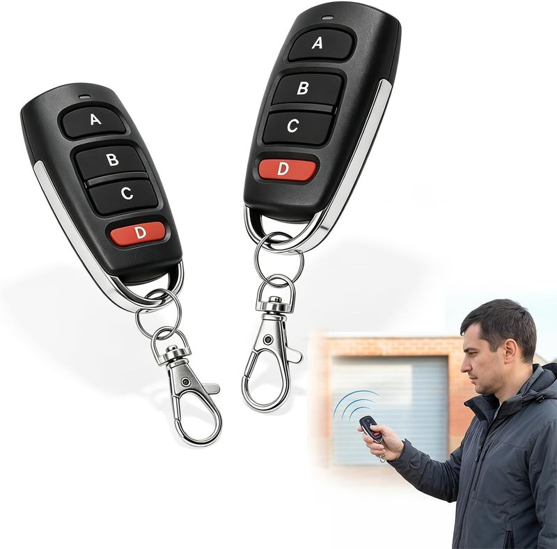 2 قطعة جهاز تحكم عن بعد عالمي 433.92 ميجاهرتز 4 أزرار للاستنساخ، ريموت كراج، ريموت باب كراج، ينسخ أجهزة التحكم الأصلية لأبواب الجراج - Image 1