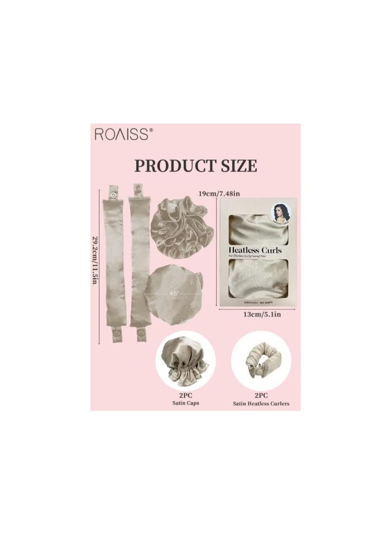 This elegant set consists of a curling rod and a satin sleep scrunchie, all made of high-quality silky satin fabric and beige elastic. - Image 5