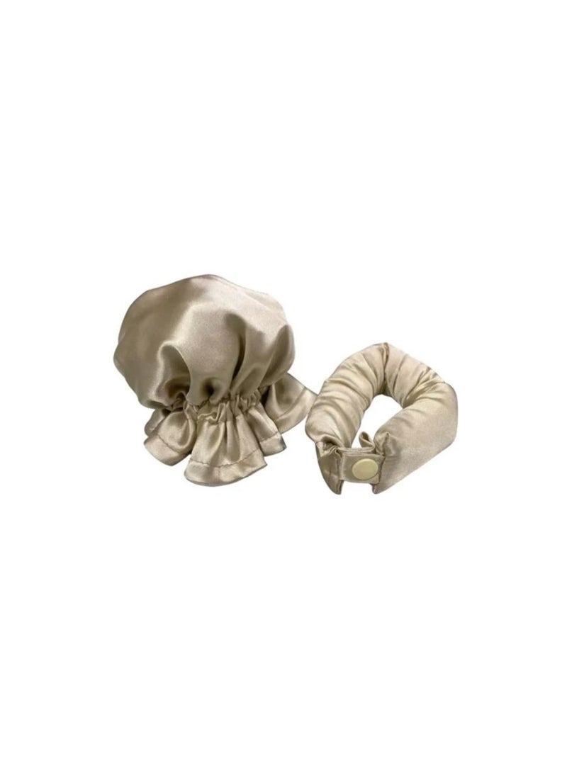 This elegant set consists of a curling rod and a satin sleep scrunchie, all made of high-quality silky satin fabric and beige elastic. - Image 1