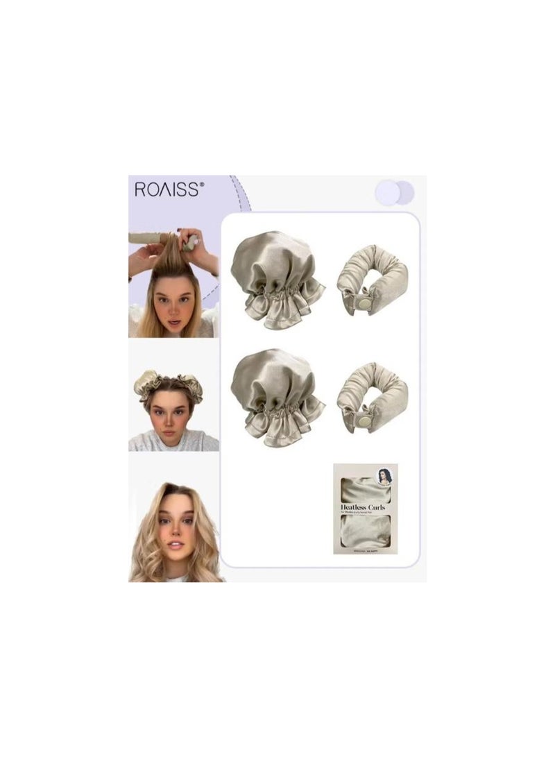 This elegant set consists of a curling rod and a satin sleep scrunchie, all made of high-quality silky satin fabric and beige elastic. - Image 2