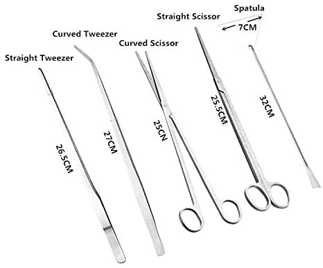 SYGA 5 in 1 Aquarium Tank Tool Kits Stainless Steel Aquatic Plant Tweezers Scissors Spatula Tool Set Fish Tank Cleaner Accessories Aquascaping Tools Set for Fish Starter Kits- 5 Pcs - Image 2