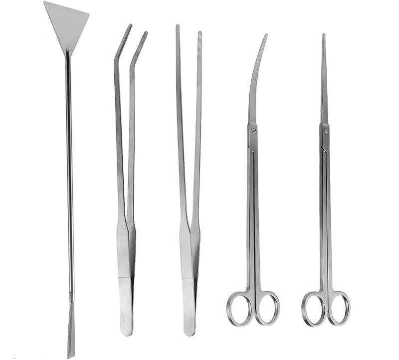 SYGA 5 in 1 Aquarium Tank Tool Kits Stainless Steel Aquatic Plant Tweezers Scissors Spatula Tool Set Fish Tank Cleaner Accessories Aquascaping Tools Set for Fish Starter Kits- 5 Pcs - Image 1