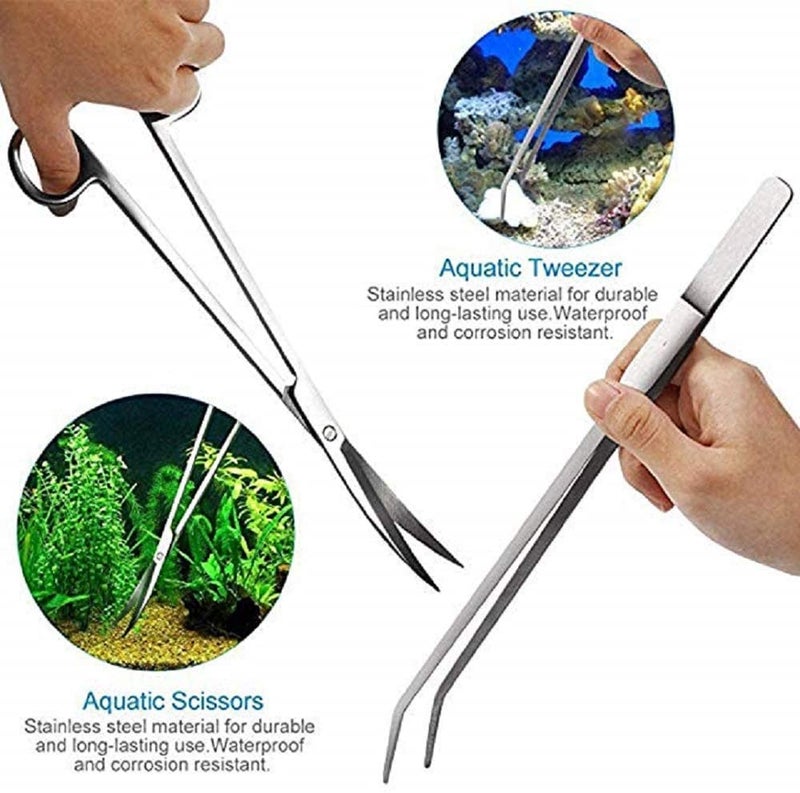 SYGA 5 in 1 Aquarium Tank Tool Kits Stainless Steel Aquatic Plant Tweezers Scissors Spatula Tool Set Fish Tank Cleaner Accessories Aquascaping Tools Set for Fish Starter Kits- 5 Pcs - Image 3