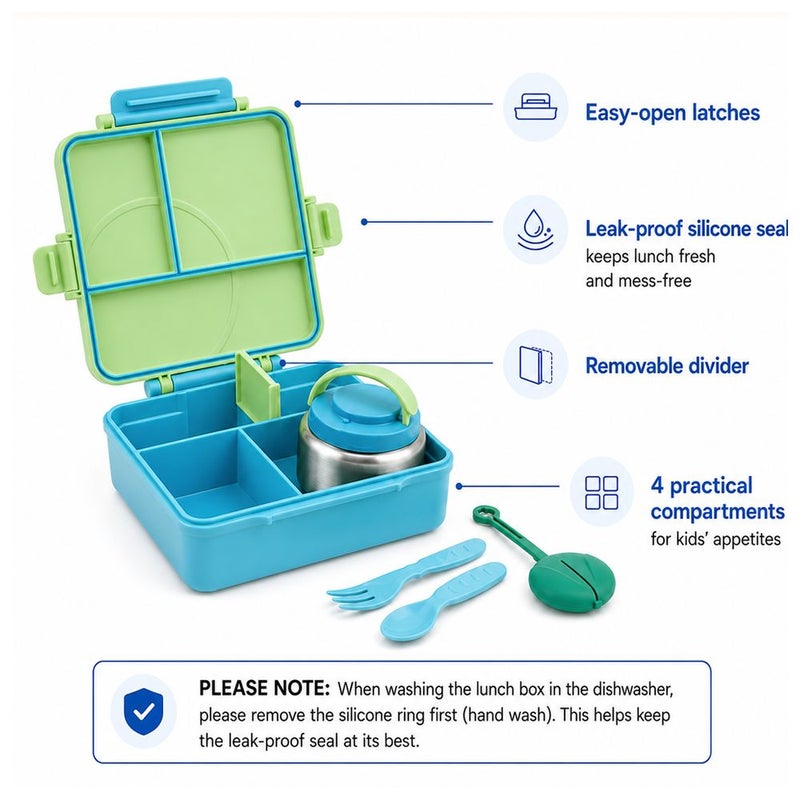 BonBon - Grand 3-4 Compartments Leakproof Lunchbox - Green/Blue - Image 4