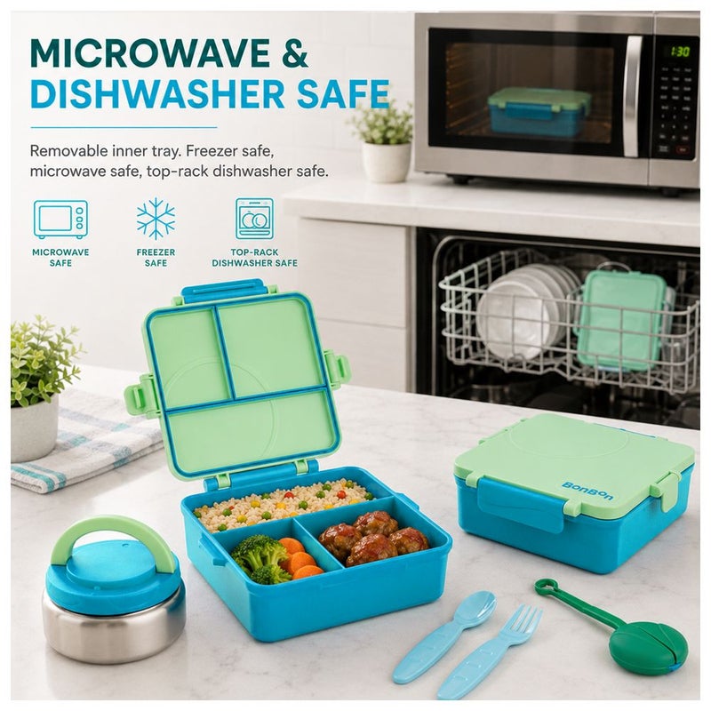 BonBon - Grand 3-4 Compartments Leakproof Lunchbox - Green/Blue - Image 5