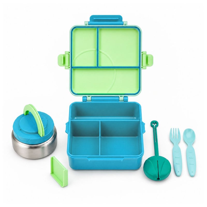 BonBon - Grand 3-4 Compartments Leakproof Lunchbox - Green/Blue - Image 2