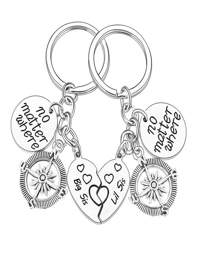 Nimteve 2PCs Sister Gifts From Sister Big Sis Little Sis Matching Heart Keychain Friends Gifts Long Distance Relationship Keyring - Image 1
