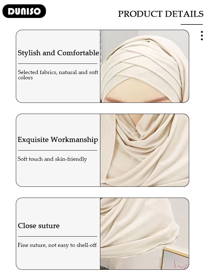 DUNISO Women's Hijab, Muslim Shawl Head Scarf,Premium Breathable Mercerized Cotton Hijab, Pure Color Half-body Cover Hijab,Girls and Women Ideal Soft Lightweight Headscarf  - Image 4