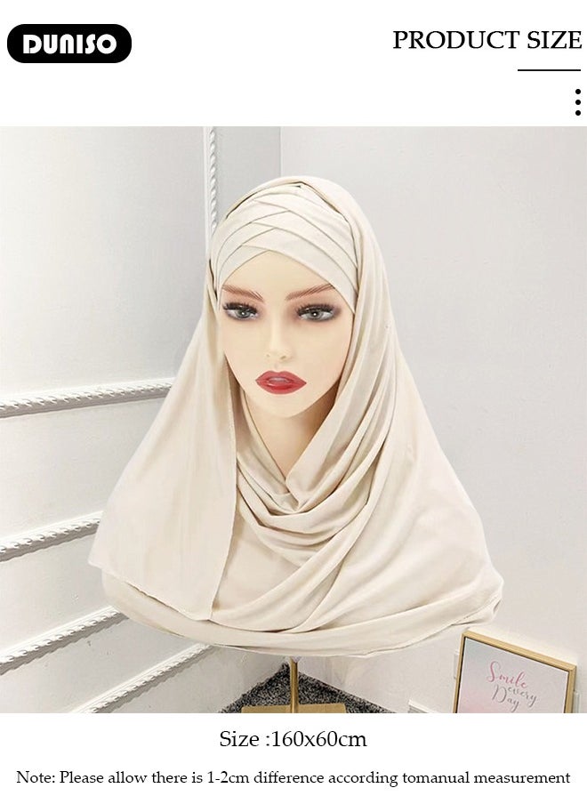 DUNISO Women's Hijab, Muslim Shawl Head Scarf,Premium Breathable Mercerized Cotton Hijab, Pure Color Half-body Cover Hijab,Girls and Women Ideal Soft Lightweight Headscarf  - Image 2