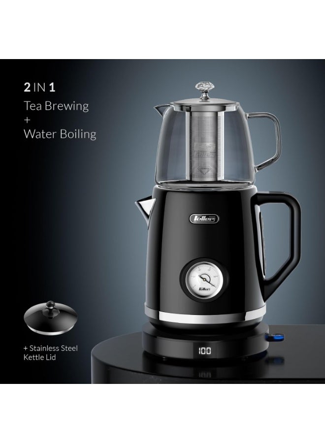 Feller Retro Style 1.7L 2-in-1 Stainless Steel Tea Maker+Kettle, 2200W, 40-100°C Adjustable Touch-Sensitive Temp Setting, LED Display - Image 3