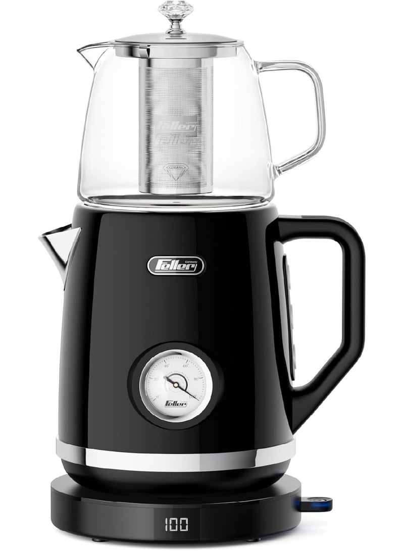 Feller Retro Style 1.7L 2-in-1 Stainless Steel Tea Maker+Kettle, 2200W, 40-100°C Adjustable Touch-Sensitive Temp Setting, LED Display - Image 1