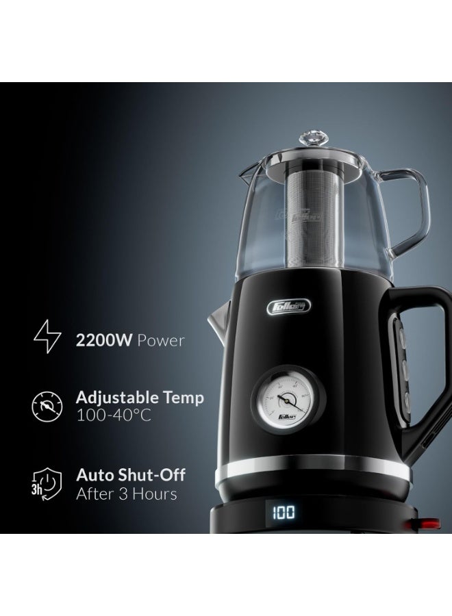 Feller Retro Style 1.7L 2-in-1 Stainless Steel Tea Maker+Kettle, 2200W, 40-100°C Adjustable Touch-Sensitive Temp Setting, LED Display - Image 4
