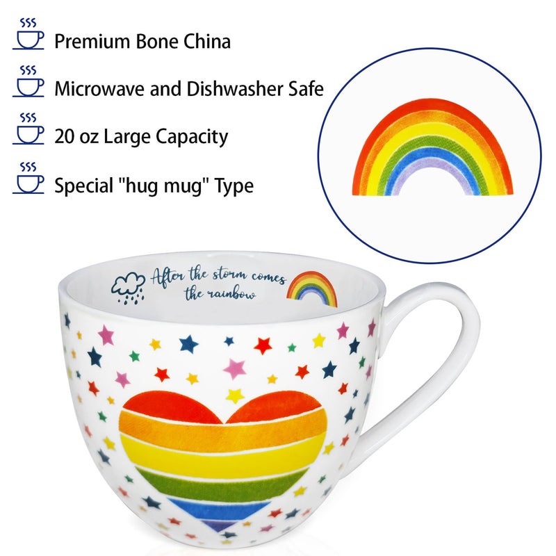 MFoffice Rainbow Heart Coffee Mug, Premium 20 oz Bone China Hug Mug, Inspiring Gift of Hope and Positivity, Perfect for Birthdays, Holidays, and Christmas, Designed in England by Harvest Green Studio - Image 4