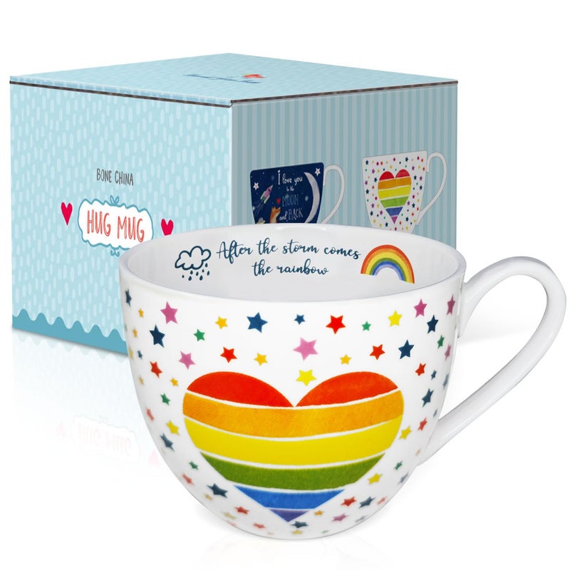 MFoffice Rainbow Heart Coffee Mug, Premium 20 oz Bone China Hug Mug, Inspiring Gift of Hope and Positivity, Perfect for Birthdays, Holidays, and Christmas, Designed in England by Harvest Green Studio - Image 2