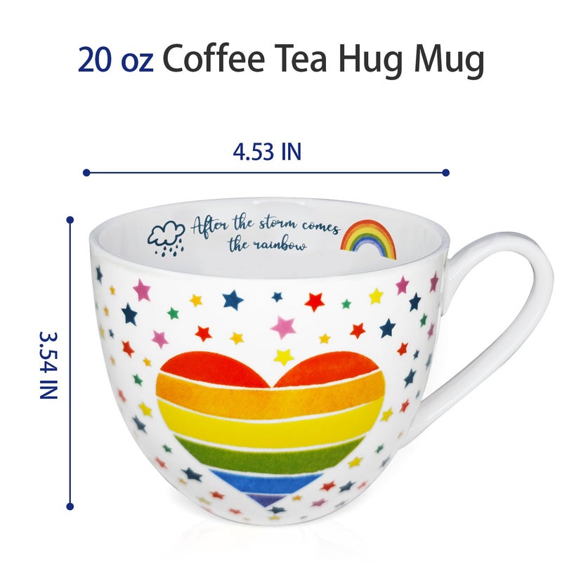 MFoffice Rainbow Heart Coffee Mug, Premium 20 oz Bone China Hug Mug, Inspiring Gift of Hope and Positivity, Perfect for Birthdays, Holidays, and Christmas, Designed in England by Harvest Green Studio - Image 3