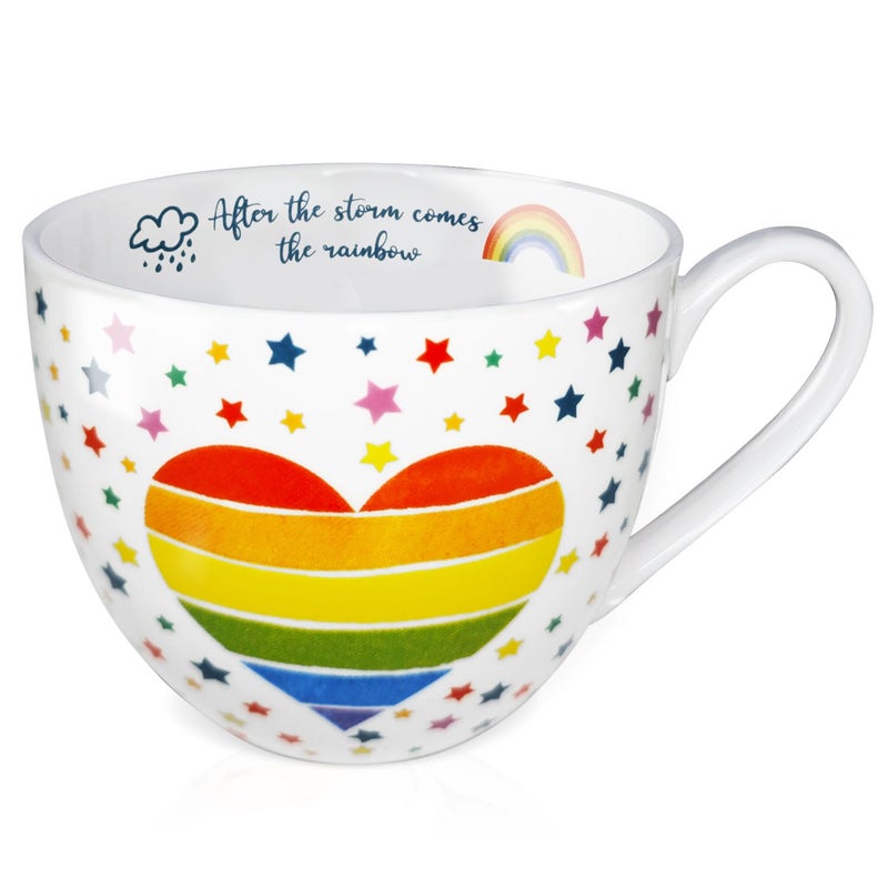 MFoffice Rainbow Heart Coffee Mug, Premium 20 oz Bone China Hug Mug, Inspiring Gift of Hope and Positivity, Perfect for Birthdays, Holidays, and Christmas, Designed in England by Harvest Green Studio - Image 1