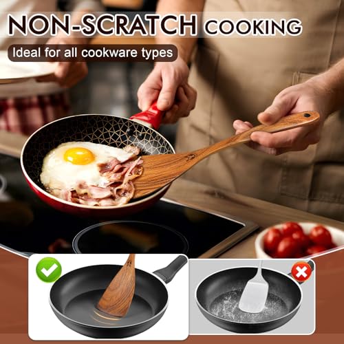 ICSTI Wooden Spoons for Cooking, 10 Pcs Natural Teak Wood Kitchen Utensils Set, Comfortable Grip Wooden Utensil Set for Nonstick Pans & Cookware, Heat Resistant Wooden Spoons Wooden Spatulas Set - Image 4