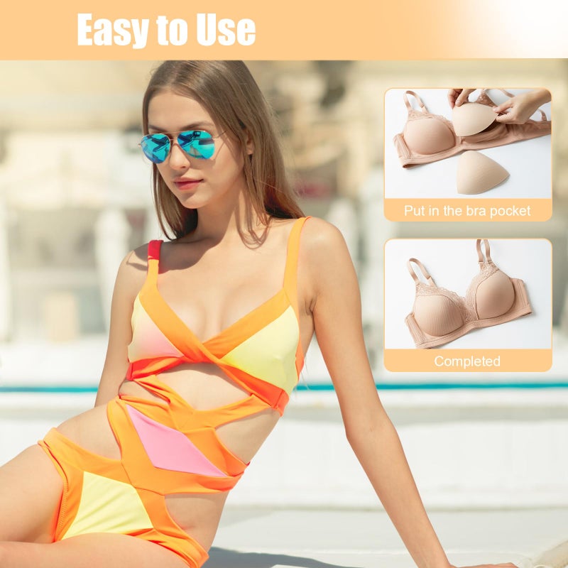 Opvixi 6 Pairs Bra Pads Inserts, B/C Sports Bra Pads Inserts, Beige Bra Cups Inserts, Removable Breast Enhancers for Women - Image 4