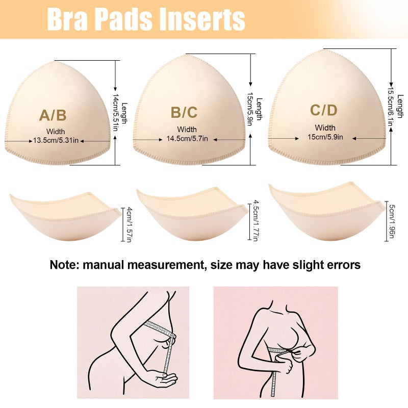 Opvixi 6 Pairs Bra Pads Inserts, B/C Sports Bra Pads Inserts, Beige Bra Cups Inserts, Removable Breast Enhancers for Women - Image 2