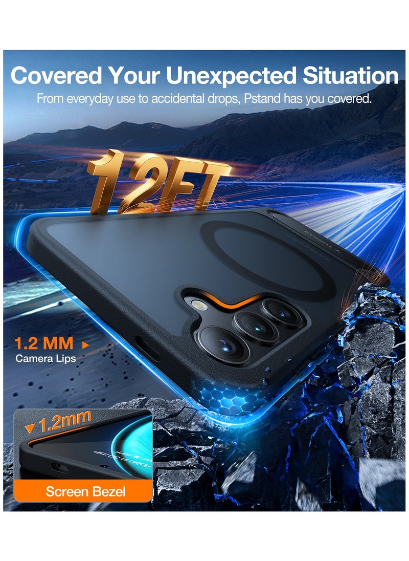 Strong Magnetic & Seamless Stand for Samsung Galaxy S24 Case for MagSafe, 12FT Mil-Grade Drop Protection, Adjustable Kickstand for Samsung Galaxy S24 Case with Stand, Slim Frosted Matte Black