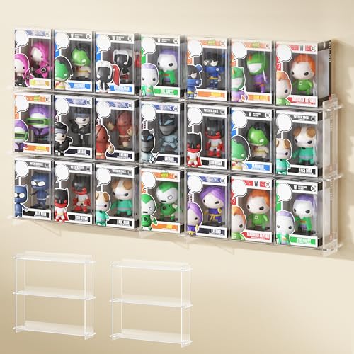 WINKINE Wall Display Shelves Compatible with 21 Funko Pop in Box Easy Install Only 2 Screws per Shelf Acrylic Floating Shelves Stackable Action Figure Stand Collectibles Display Case 2 Pack - Image 1