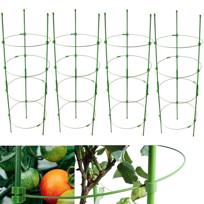 Anothera 4 Pack Adjustable Tomato Cages, 36 Inch Plant Support Garden Trellis for Tomatoes, Cucumbers, Vegetables, Flowers, Roses & Climbing Vines â€“ 4 Adjustable Rings for Sturdy Growth - Image 1