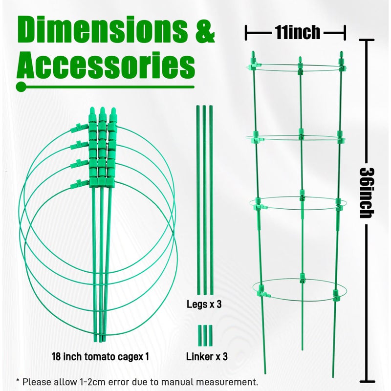 Anothera 4 Pack Adjustable Tomato Cages, 36 Inch Plant Support Garden Trellis for Tomatoes, Cucumbers, Vegetables, Flowers, Roses & Climbing Vines â€“ 4 Adjustable Rings for Sturdy Growth - Image 2