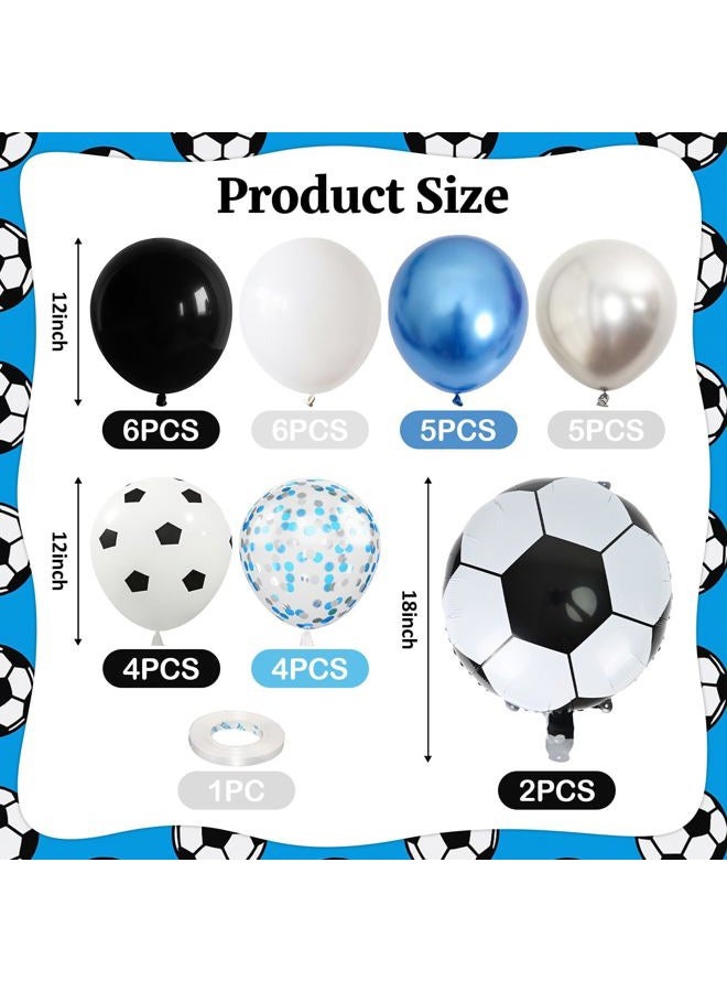 Togvu Football Balloons, Metallic Blue Silver Balloons with 18 Inch Football Foil Balloon for Sport Theme Soccer Party Decorations, Soccer Print Chrome Silver Blue Confetti Balloon for Boys Men Birthday - Image 2