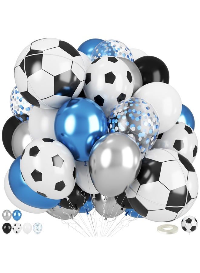 Togvu Football Balloons, Metallic Blue Silver Balloons with 18 Inch Football Foil Balloon for Sport Theme Soccer Party Decorations, Soccer Print Chrome Silver Blue Confetti Balloon for Boys Men Birthday - Image 1
