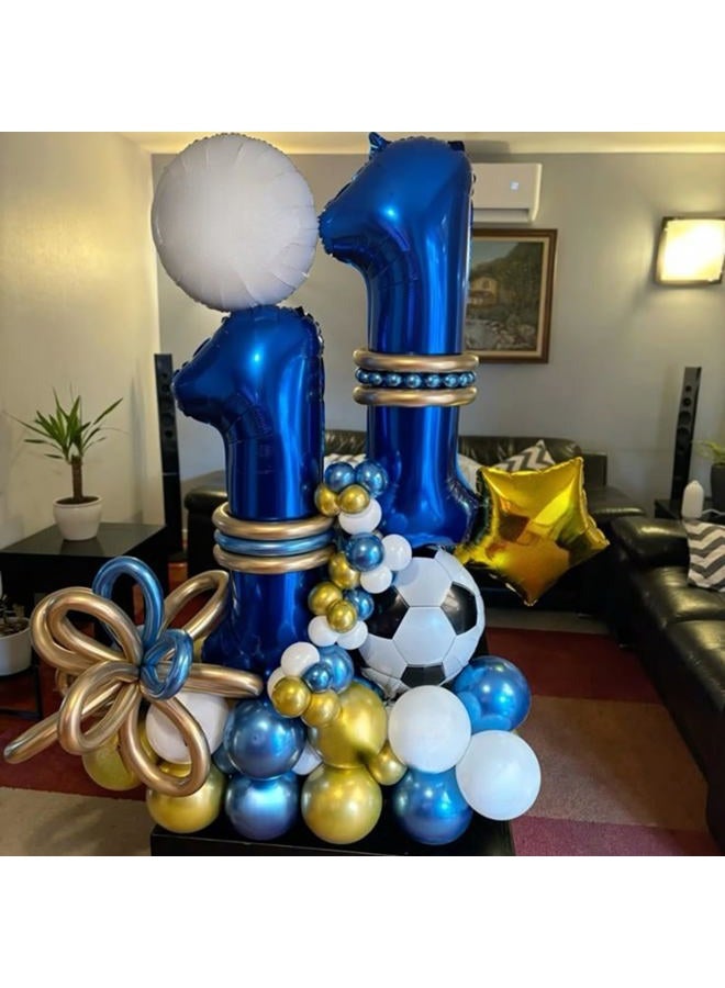 Togvu Football Balloons, Metallic Blue Silver Balloons with 18 Inch Football Foil Balloon for Sport Theme Soccer Party Decorations, Soccer Print Chrome Silver Blue Confetti Balloon for Boys Men Birthday - Image 5