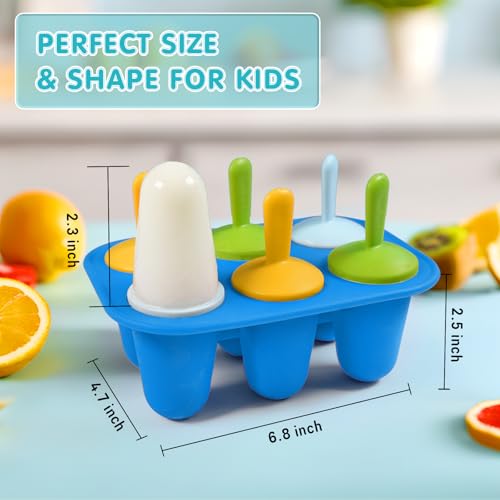 Miaowoof Silicone Popsicles Molds for Toddlers, 6-Cavity Non-BPA Premium Silicone Small Popsicle Molds, Ice Pop Mold with 6 Colorful Reusable Sticks for Kids (Blue) - Image 5
