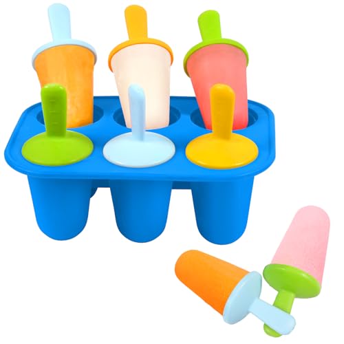 Miaowoof Silicone Popsicles Molds for Toddlers, 6-Cavity Non-BPA Premium Silicone Small Popsicle Molds, Ice Pop Mold with 6 Colorful Reusable Sticks for Kids (Blue) - Image 1