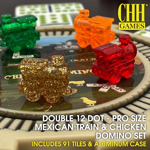 CHH Mexican Train & Chicken Domino Set – Professional Set of 91 Double 12 Dominoes Aluminum Case – Interactive Hub with Sounds - Image 2