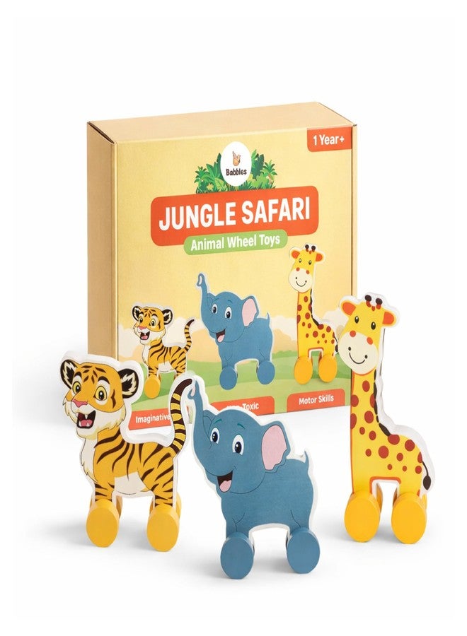 Babbles Jungle Safari Wooden Animal Wheel Toys for Kids, Premium Push & Roll Toys for Toddlers 1-3 Years, Promotes Motor Skills, Imaginative Play, Storytelling (Animals) - Image 1