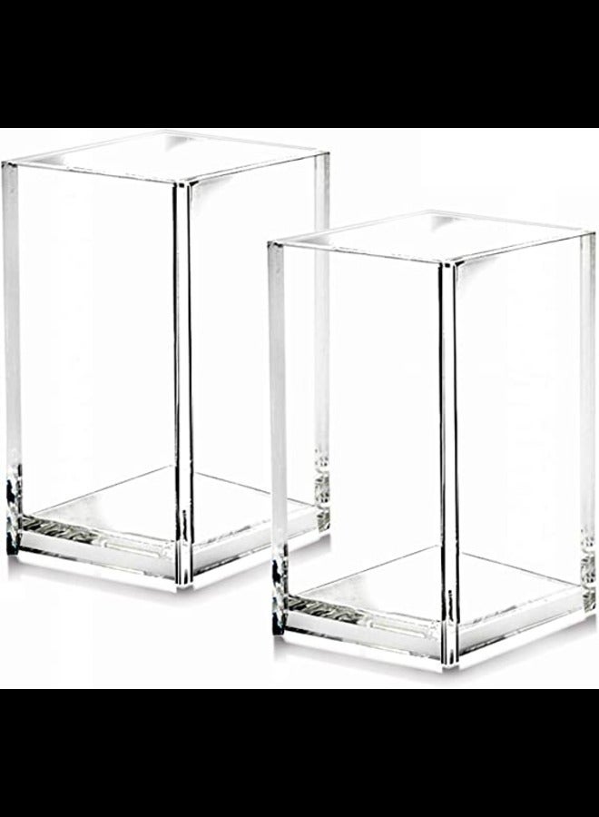 SMARTPOINTS 2 Pack Clear Acrylic Pencil Pen Holder Cup,Desk Accessories Holder,Makeup Brush Storage Organizer,Modern Design Desktop Stationery Organizer for Office School Home Supplies,2.6x 2.6x 4 inches - Image 1