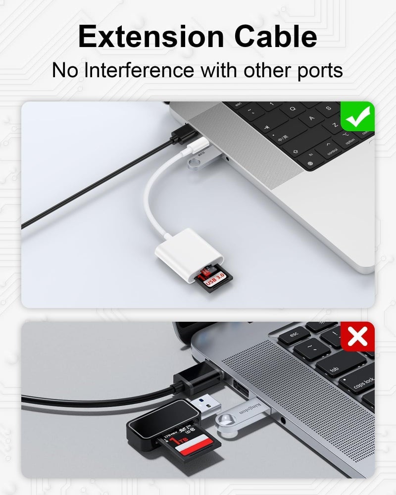 AILKIN SD Card Reader Type C for iPhone 17/17Pro16e/16Pro/15Pro, Macbook, iPad Pro, USB C Micro SD Card Reader Dual Slot 3.0 High Speed Trail Camera Memory Card Adapter for Android Samsung S25, Plug and Play - Image 4