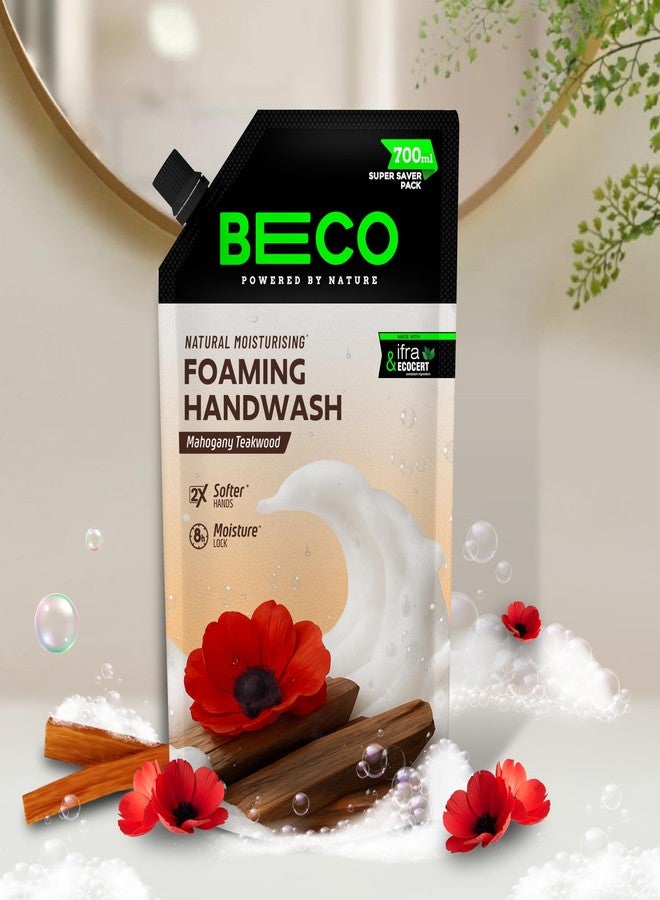 Beco Moisturising Foaming Handwash-Mahogany Teakwood | Refill Pack - 700 ml | 8-hr moisture lock | Natural, Paraben free, Chemical Free | Kills 99.9% germs, Safe for all Skin types - Image 1
