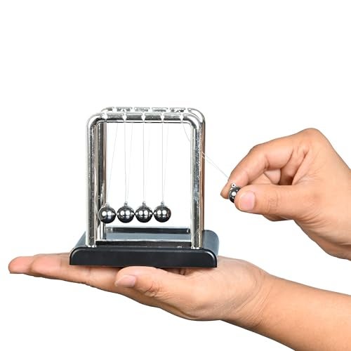 HindCraft Office Table Decor - Newton Cradle Pendulum | Swing Ball Motion Desk Toy – 5 Metal Collision Balls with Polished Base & Nylon Strings |Desk Accessories, Kids Room & Study Decor Item(3.74 Inch) - Image 3