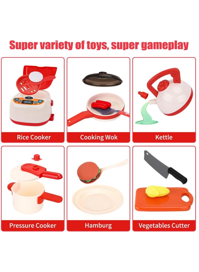 70 قطعة من ملحقات ألعاب المطبخ التفاعلية التظاهرية مع أبواب العمل بما في ذلك أواني الطبخ ووعاء ضغط البخار، مجموعة لعب الطعام والخضروات، مجموعة ألعاب الطبخ هدية تعليمية للفتيات والأولاد والأطفال - Image 4