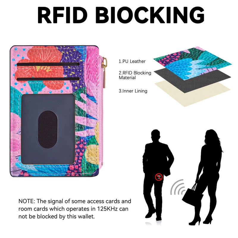 Tipmile Credit Card Holder for Women Slim Minimalist Front Pocket RFID Blocking Wallet Small Compact Card Case with ID Window, Floral Bloom - Image 2