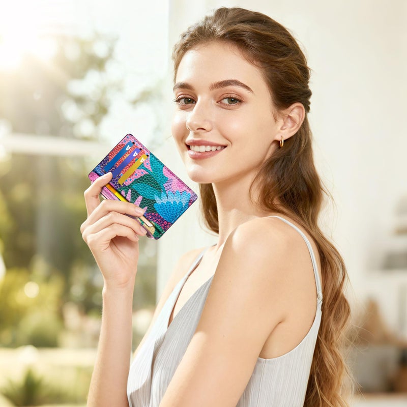 Tipmile Credit Card Holder for Women Slim Minimalist Front Pocket RFID Blocking Wallet Small Compact Card Case with ID Window, Floral Bloom - Image 4