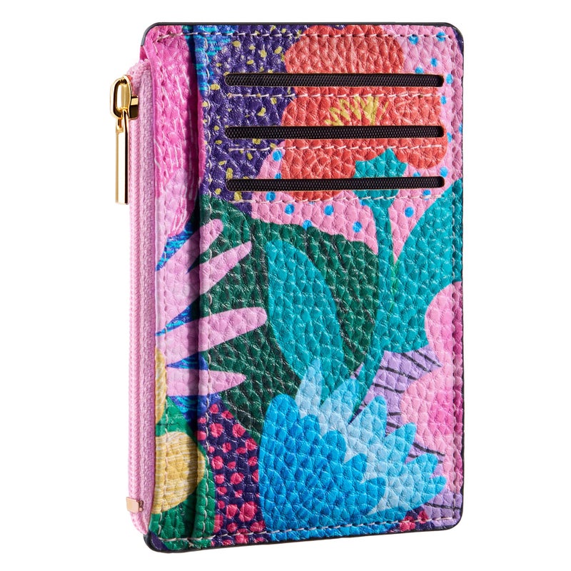Tipmile Credit Card Holder for Women Slim Minimalist Front Pocket RFID Blocking Wallet Small Compact Card Case with ID Window, Floral Bloom - Image 1