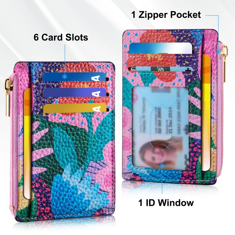 Tipmile Credit Card Holder for Women Slim Minimalist Front Pocket RFID Blocking Wallet Small Compact Card Case with ID Window, Floral Bloom - Image 3