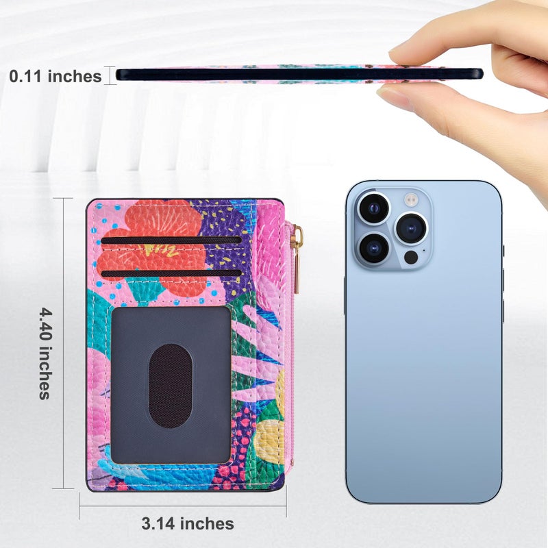 Tipmile Credit Card Holder for Women Slim Minimalist Front Pocket RFID Blocking Wallet Small Compact Card Case with ID Window, Floral Bloom - Image 5